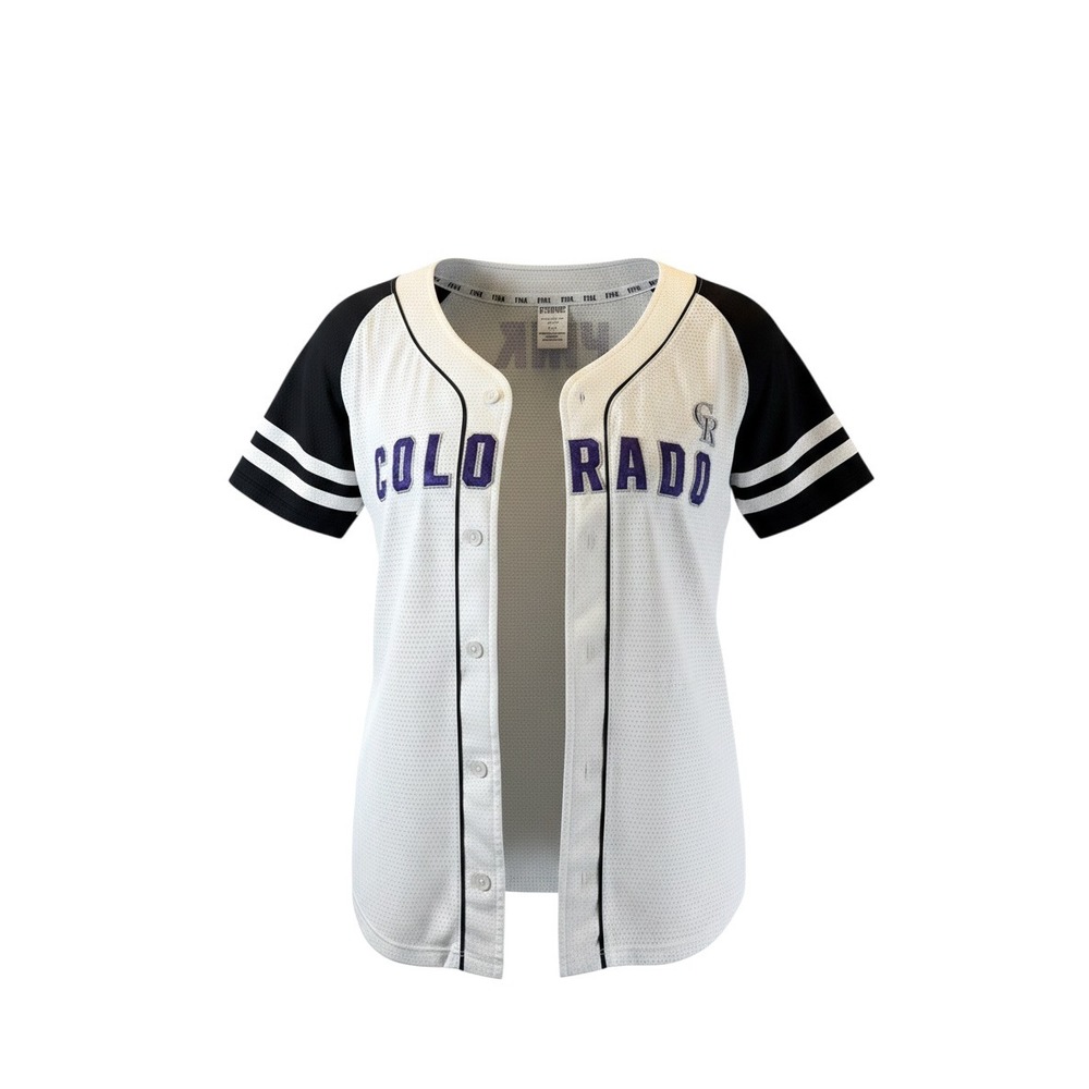 Victoria's Secret PINK Colorado Rockies Baseball Jersey White Mesh Womens Large